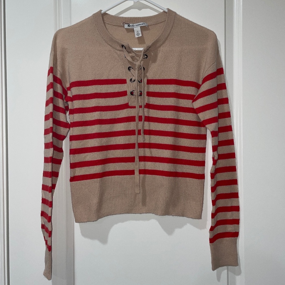Autumn Cashmere 100% Pure Cashmere striped lace-up sweater XS